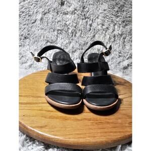 KORK-EASE Womens Size 7M Gorrie Black Leather Suede Double Strap Wedge Sandals